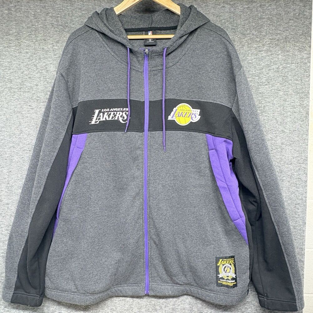 Los Angeles Lakers NBA Full Zip Up Hoodie Gray Purple Black Size XXL